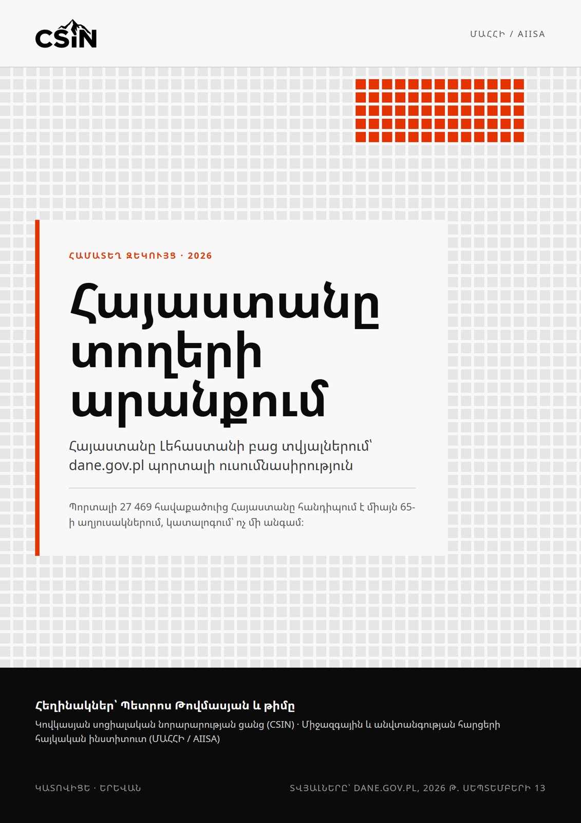 The cover: the portal as a field of catalogue cells, Armenia as the 65 cells found in it.
