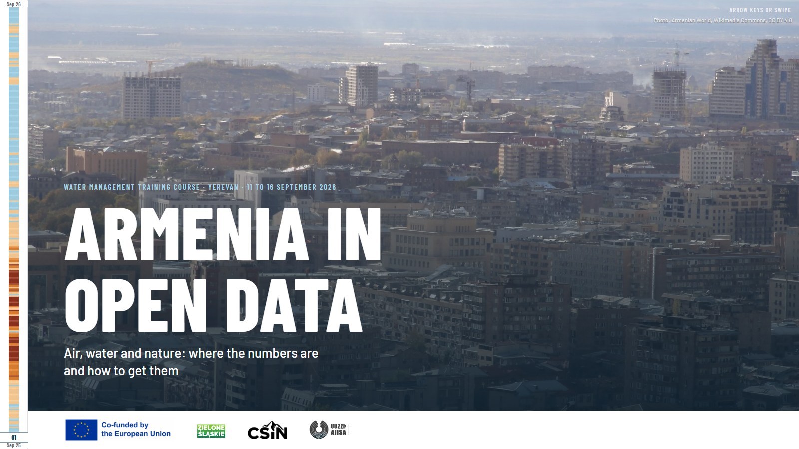 Armenia in open data, the cover slide. Photo on the slide: Armenian World, Wikimedia Commons, CC BY 4.0.